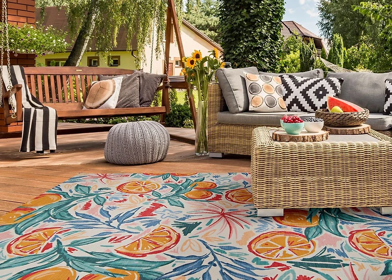 Tapis d'extérieur lavable Pensacola ivoire & orange 7 pi x 9 pi