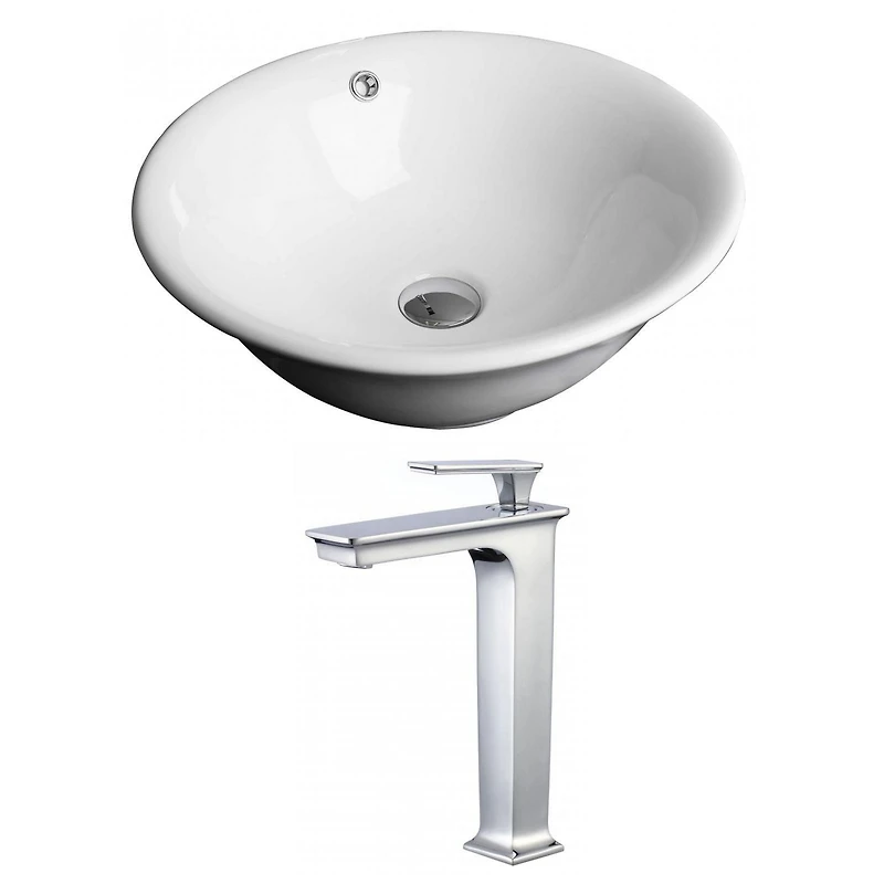American Imaginations -in. W Above Counter White Bathroom Vessel Sink Set For Deck Mount Drilling AI