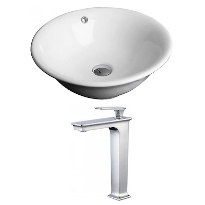 American Imaginations -in. W Above Counter White Bathroom Vessel Sink Set For Deck Mount Drilling AI
