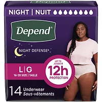 Sous-vêtements d’incontinence et fuites urinaires post-partum pour femmes adultes Depend Night Defense pour femmes, jetables, de nuit, grande taille, roses, 14 unités