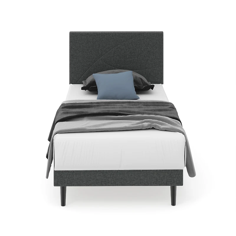 Lit simple rembourré Homy Casa avec chargeur et éclairage DEL, tête de lit moderne, gris
