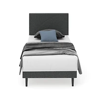 Homy Casa Upholstered Twin Bed with Tech Charging and LED Lights, Modern Headboard, Grey