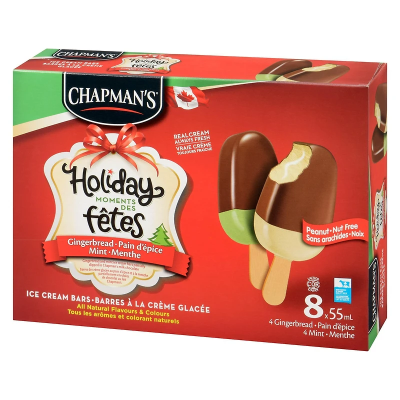 Chapman's Holiday Moments Gingerbread & Mint Ice Cream Bars in a Box, 8 x 55mL