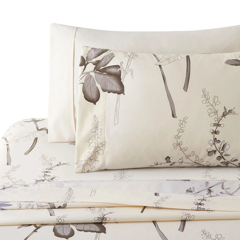 Marina Decoration Ultra Soft Silky Deep Pocket Rich Printed Bedding Rayon from Bamboo All Season Sheet Set with Pillowcases, Blue Chrysanthemum Floral Pattern