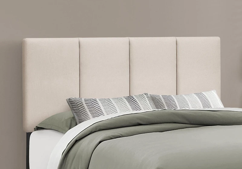 Monarch Specialties Lit, Grand, Plate-forme, Chambre À Coucher, Cadre, Rembourré, D'aspect Lin, Pattes En Bois, Beige, Noir, Transitionnel
