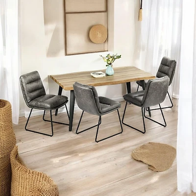 Ensemble de salle à manger 5 pièces Homy Casa 160 cm, table en imitation noyer avec bords naturels et chaises d'appoint rembourrées en similicuir gris