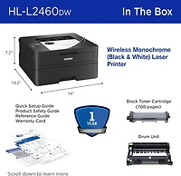 Brother HL-L2460DW Imprimante laser monochrome pour bureau compatible avec l’Abonnement Refresh, avec impression mobile et recto verso et cartouche de 700 pages