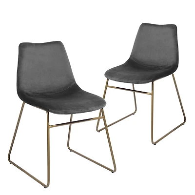Homy Casa Set of 2 Modern Dining Chairs with Upholstered Seats and Metal Legs, Grey