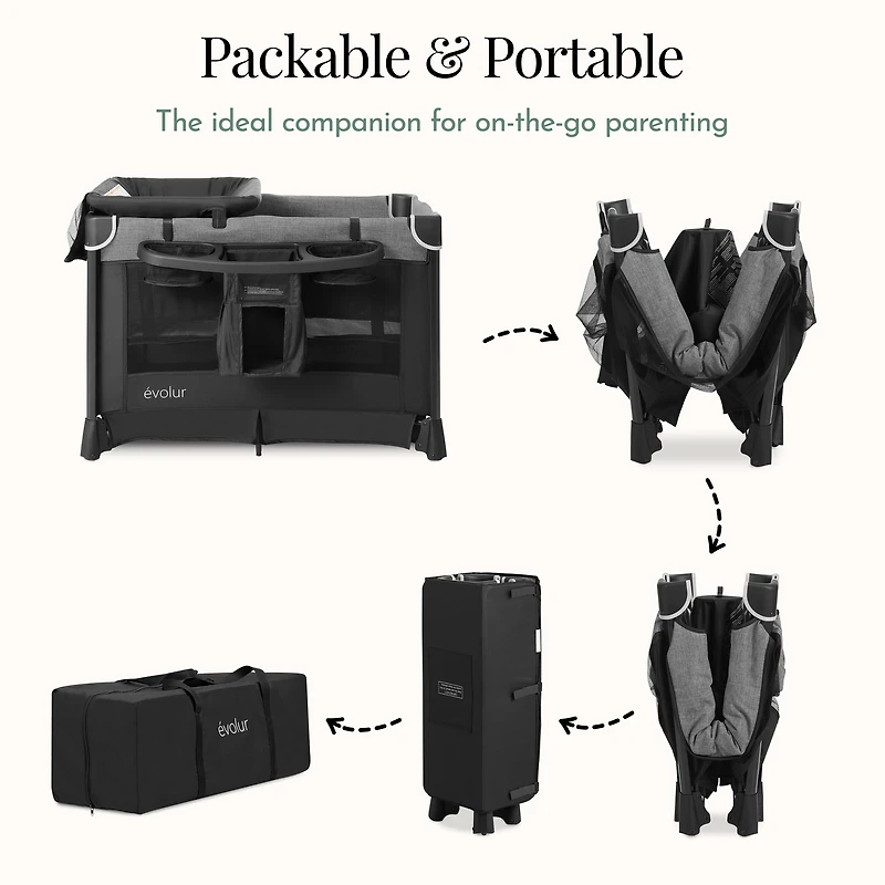 Parc pour bébé Evolur Cozy Cove Deluxe, noir