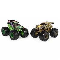 Monster Jam, Monster trucks Grave Digger vs Max-D officiels qui changent de couleur en métal moulé, échelle 1:64