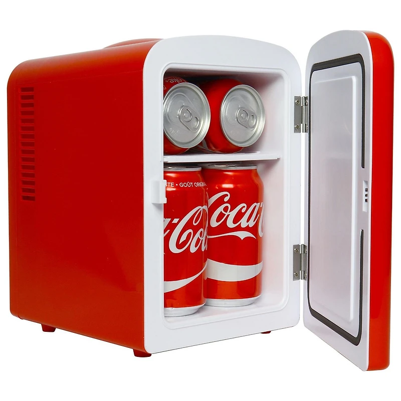Coca-Cola Classic Mini réfrigérateur 4 L, glacière portable 6 canettes pour voyage, maison, bureau - Rouge