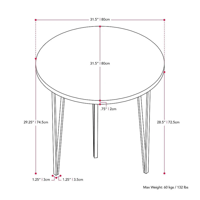 Table de bistrot d'intérieur ronde CorLiving Ezra, petite, avec plateau en bois d'ingénierie et pieds en fer noir, pouvant accueillir jusqu'à 4 personnes
