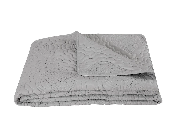 Marina Decoration Solid Embossed Pinsonic Coverlet Bedspread Bedding Ultra Soft Summer Quilt Set with Shams, Silver Color