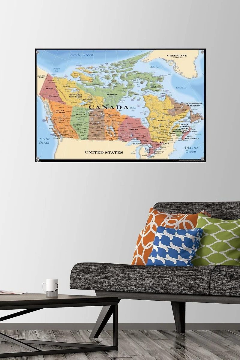 Map - Canada Wall Poster, 22.375" x 34" Framed