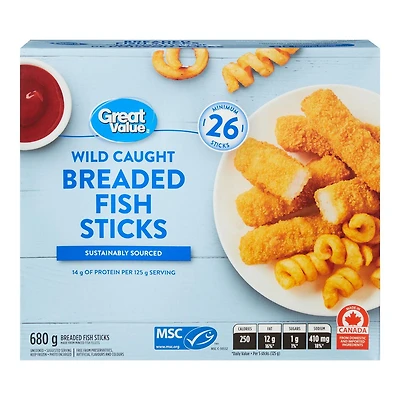 Great Value Breaded Fish Sticks, 680 g