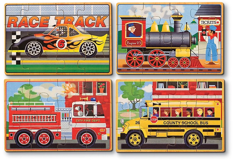 Melissa & Doug Vehicles Puzzles en bois 4-en-1 dans une boîte de rangement (48 pièces) - Certifié FSC
