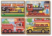 Melissa & Doug Vehicles Puzzles en bois 4-en-1 dans une boîte de rangement (48 pièces) - Certifié FSC