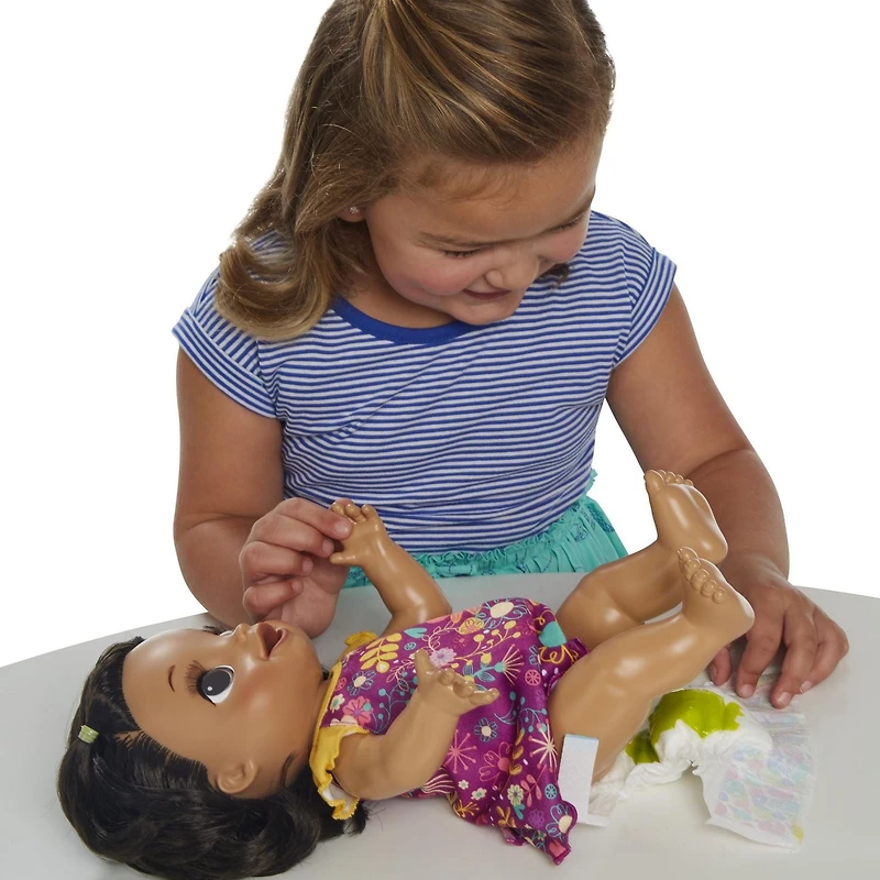 Baby Alive Happy Hungry Baby Black Straight Hair Doll-Bilingual