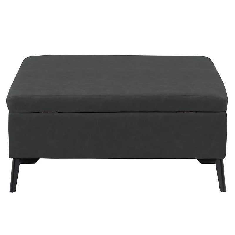 Pouf de rangement carré rembourré noir CorLiving Linden avec pieds en métal