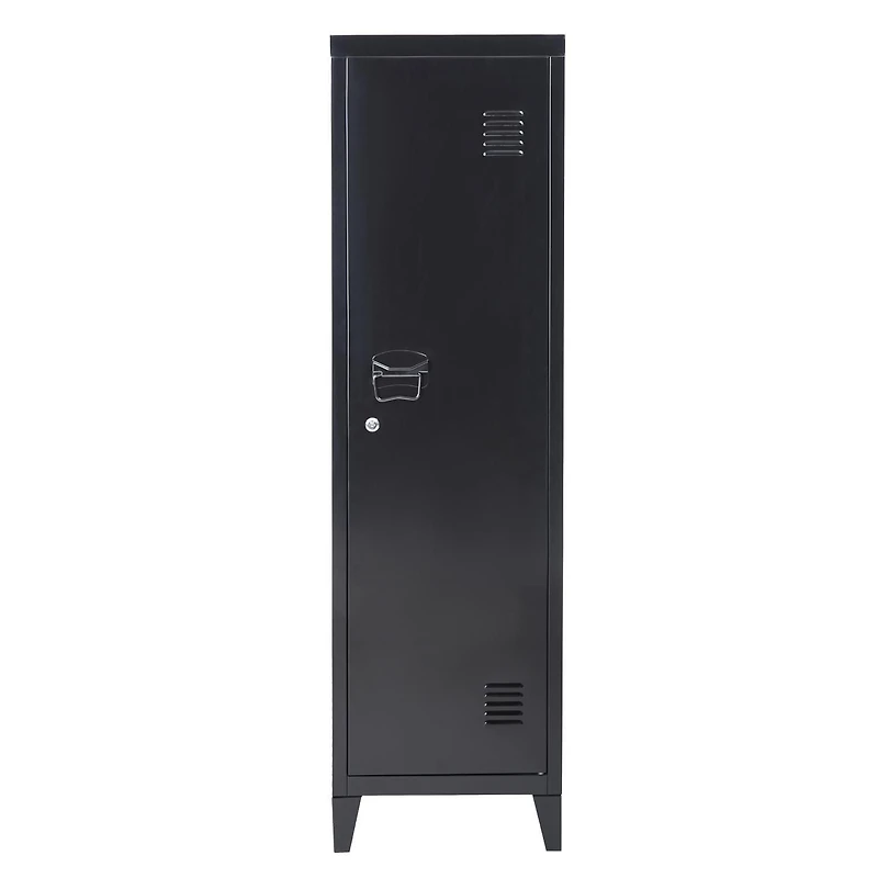Homylin Home Storage Cabinet 3 Shelves 1 Door, Multipurpose Metal Locker Modern Large Space Cupboard - Black