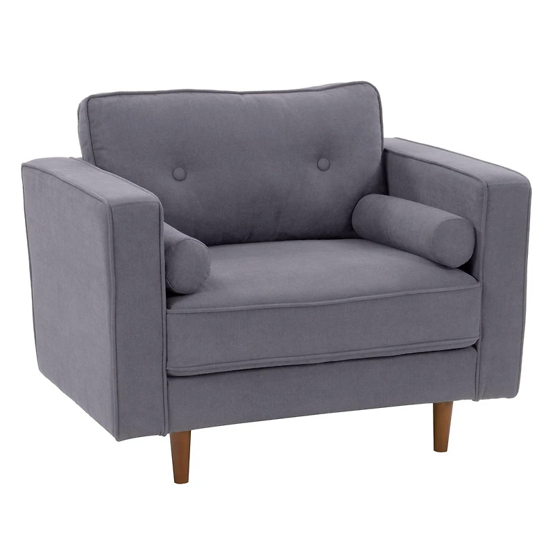 Fauteuil large et confortable CorLiving Mulberry Mid-Century pour le salon - Fauteuil d'appoint et de coin lecture, fauteuil idéal, fauteuil avec coussins de traversin inclus