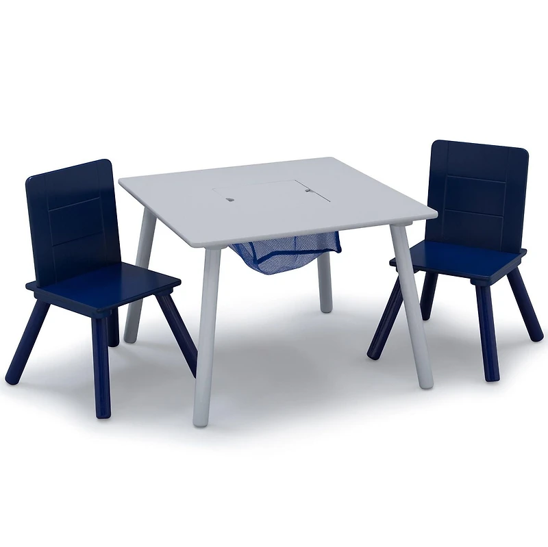 Delta Children Ensemble table et chaises pour enfants avec rangement (2 chaises incluses) – gris/bleu