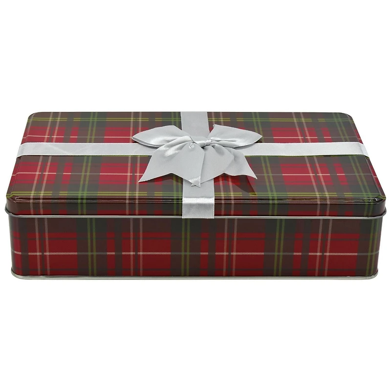 HOLIDAY TIME BOW SQUARE TIN LARGE