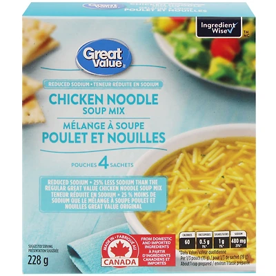 Mélange de soupe poulet et nouilles à teneur réduite en sodium Great Value