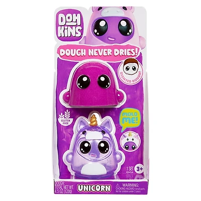 DohKins Unicorn Single Pack Character - Dough Never Dries, Ages 2+, DohKins Never-Dry Dough