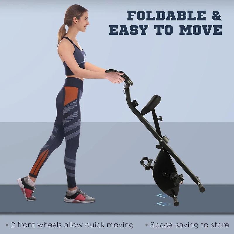 Soozier Vélo d'exercice pliable Vélo d'exercice stationnaire Vélo droit Cardio Workout Résistance à 8 niveaux