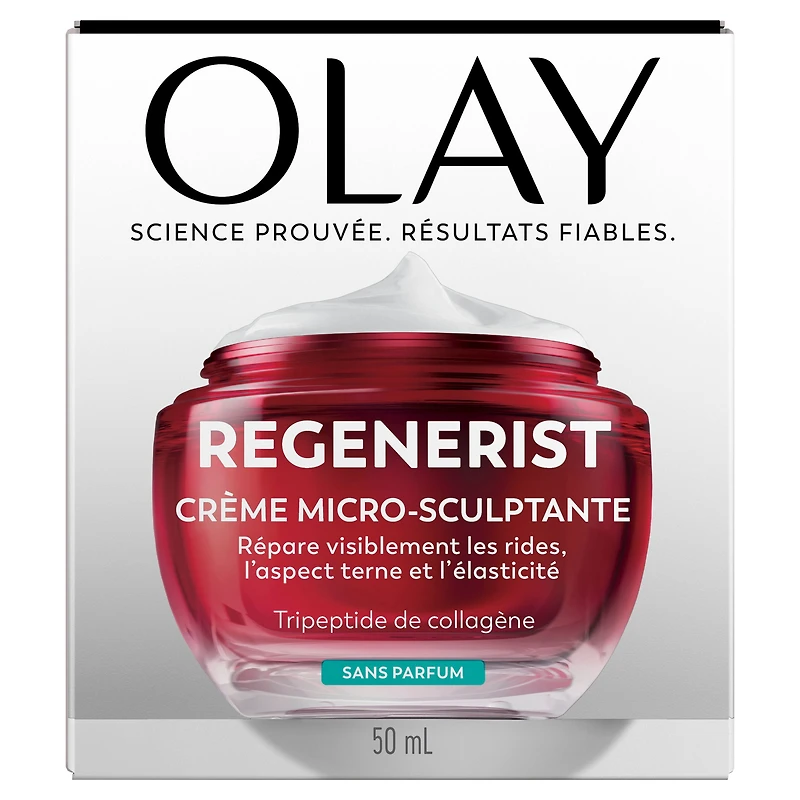 Crème pour le visage Olay, crème microsculptante hydratante pour le visage Regenerist, sans parfum – Hydratant, anti-âge, anti-rides, soins de la peau – Acide hyaluronique, niacinamide 50 mL