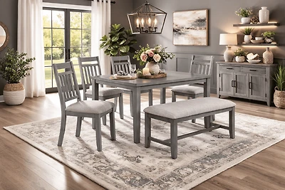 K-Living Luke Solid Wood 6PCS Dining Set (Table with 4 Chairs and Bench)