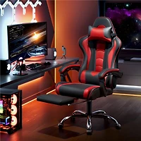 Fullfurnique Ergonomic High Back Gaming Chair with Slide Out Footrest, Black/Red