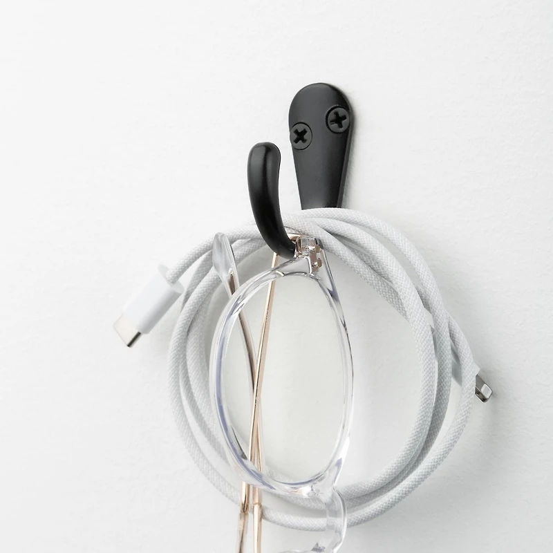 Era Single Hook 2-Pack Black, 1.70 x 0.67 x 1.42 in