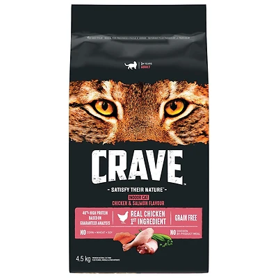 Crave Nourriture Sèche pour Chats d'Intérieur au Vrai Poulet & Saumon Riche en Protéines 4.5kg