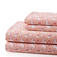 Literie Marina Décoration pour enfants, filles et tout-petits, imprimée, 600 fils au pouce carré, douce, en mélange de coton percale, toutes saisons, motif licorne rose et arc-en-ciel