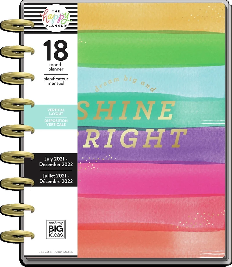 The Happy Planner Classic Shine Bright 18 Month Planner, July 2021 - December 2022, THP Shine Bright 18Mo Plnr
