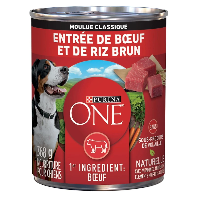 Purina ONE SmartBlend Moulue Classique Entrée de Boeuf et Riz Brun, Nourriture Humide pour Chiens 368 g 368g