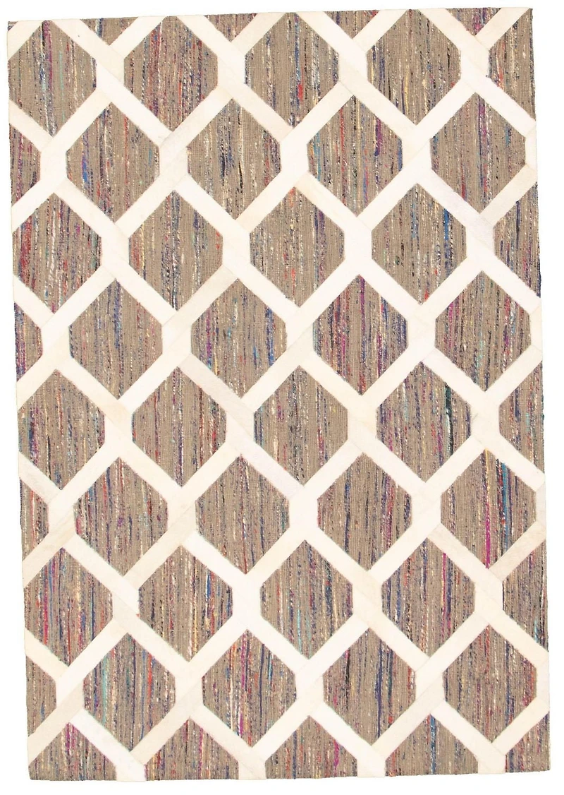 ECARPETGALLERY 4'6" x 6'7" Transitional Cowhide Patchwork Handmade Area Rug for Living Room, Dining Room and Bedroom in Grey