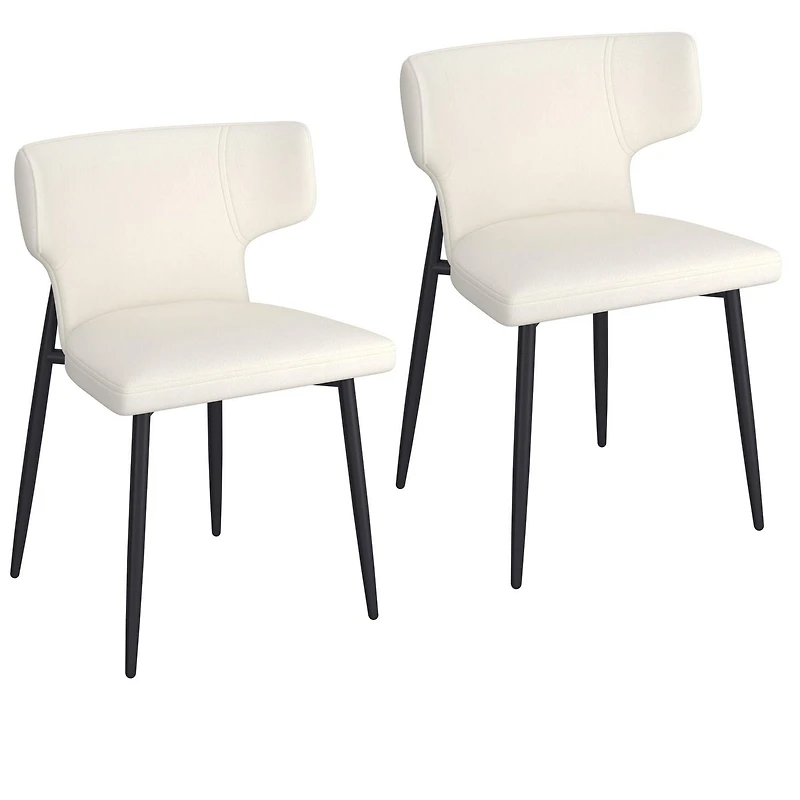 Chaise contemporaine de salle à manger en similicuir et en métal, ensemble de 2 – beige et noir