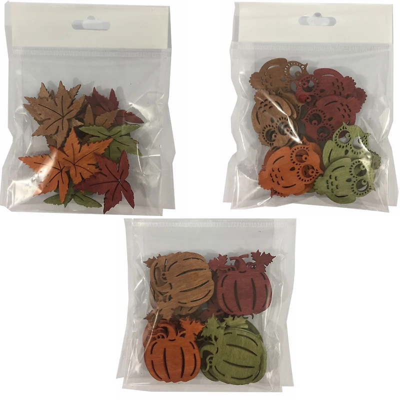 Découpes En Bois (Feuille DÉrable/Citrouille/Hibou) (18 Pièces) (Assortiment)