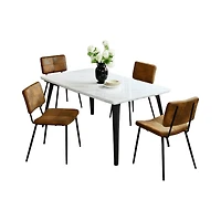 Homy Casa 5 Pieces Modern Dining Set with Faux Suede Chairs - Faux Walnut Table