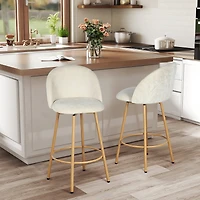 Homy Casa Set of 2 Swivel Upholstered Barstool with Metal Woodgrain Legs and Footrest for Kitchen Dining Room, Biscuit