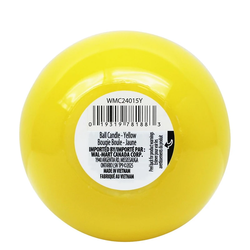 Unscented High Gloss Yellow Ball Candle, 4"Dia x 4”H