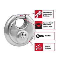 Master Lock 40DPF Stainless Steel Discus Padlock with Shrouded Shackle, Master Lock Stainless Steel Discus Padlock