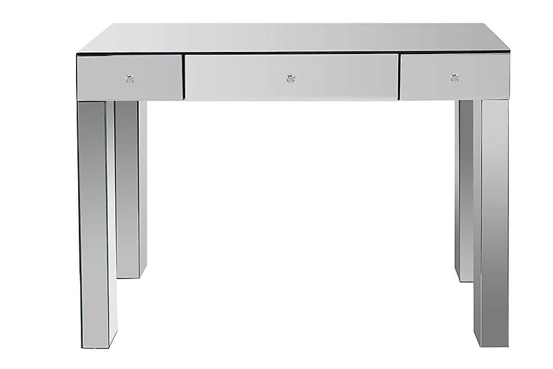 Console élégante à 3 tiroirs en miroir avec finition argentée sophistiquée – Table d'entrée chic et fonctionnelle.