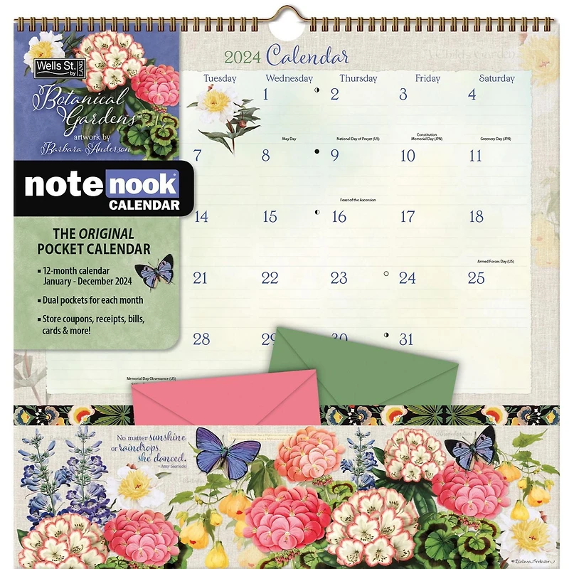 Jardins botaniques 2024 30.48x30.48 CM Note Nook Mur Carré Calendrier, 9781469430232