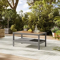 Songmics Home Collection Sencillo - Table Basse avec Rangement, Rotin et Faux Bois, Gris et Beige