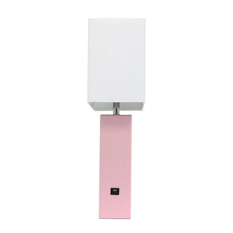 Elegant Designs Modern Leather Table Lamp with USB and White Fabric Shade