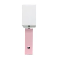Elegant Designs Modern Leather Table Lamp with USB and White Fabric Shade